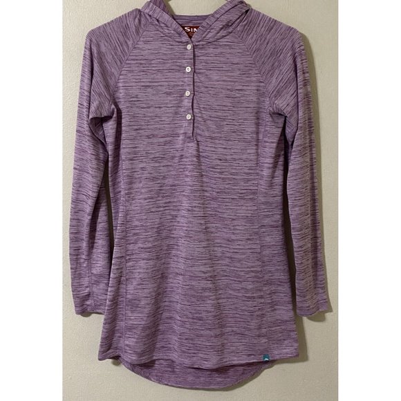 Simms Women's Small Long Sleeve 1/4 Button Hooded Fishing Shirt Heathered Pink - Picture 1 of 8